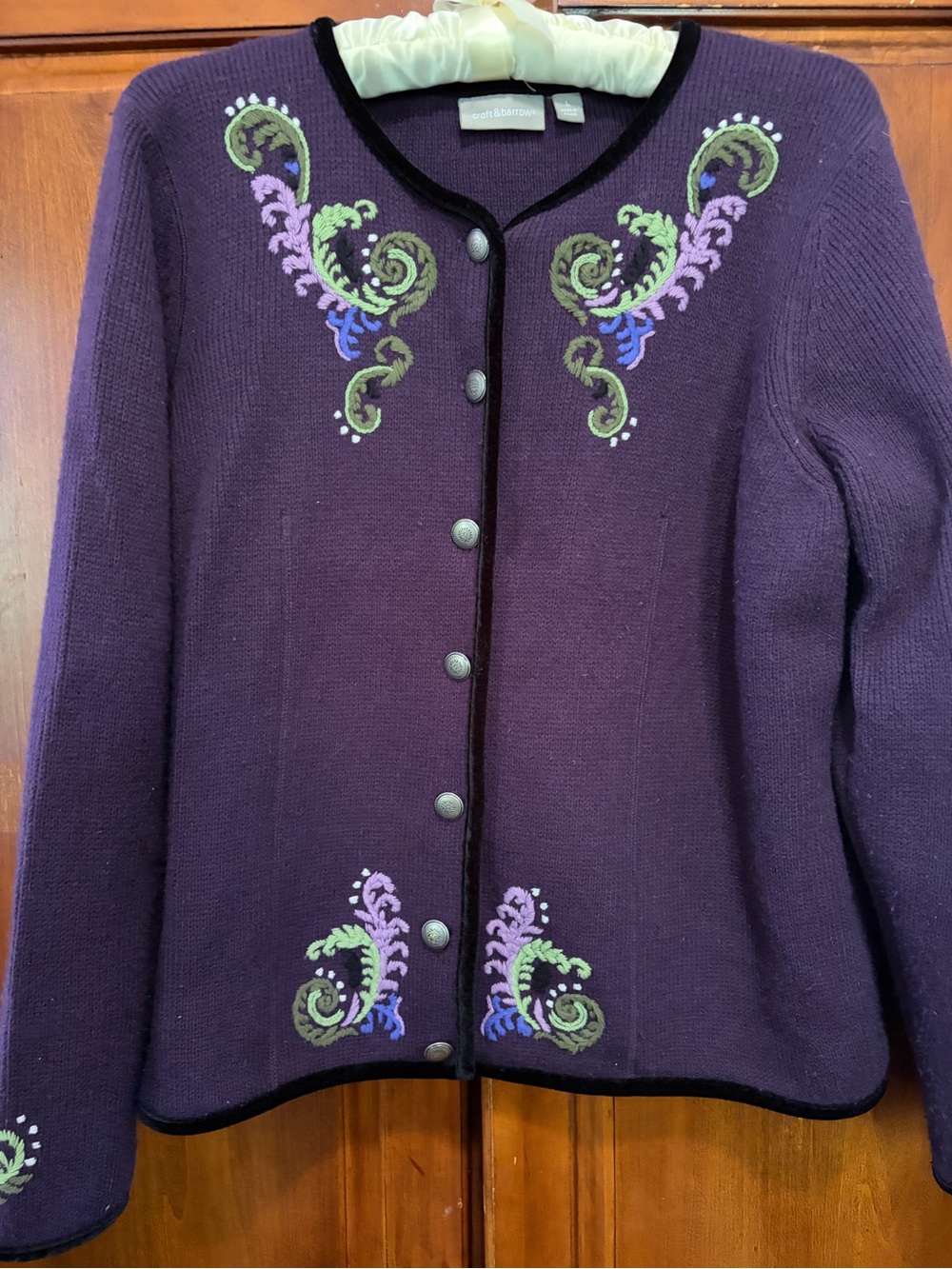 Croft & Barrow Purple Embroidered Cardigan with Green & Lavender Accents - Picture 3 of 12